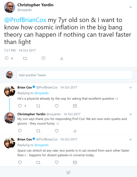 Tweet response from Professor Brian Cox